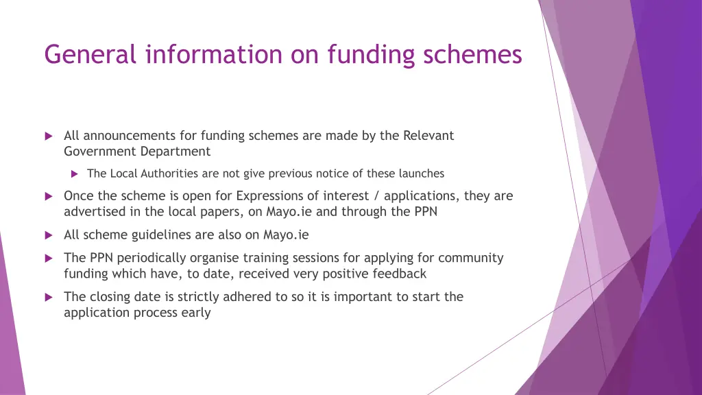 general information on funding schemes