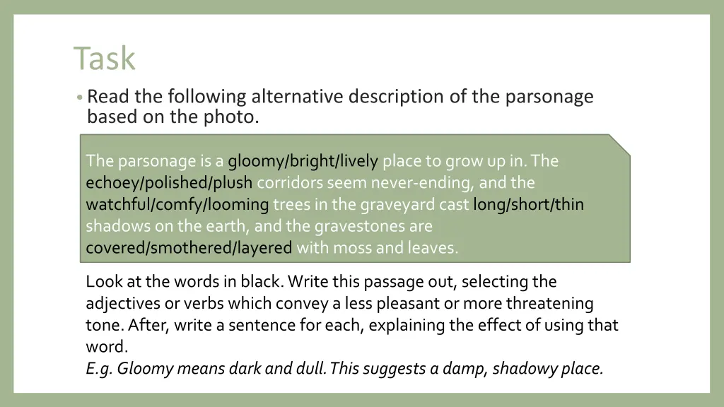 task read the following alternative description