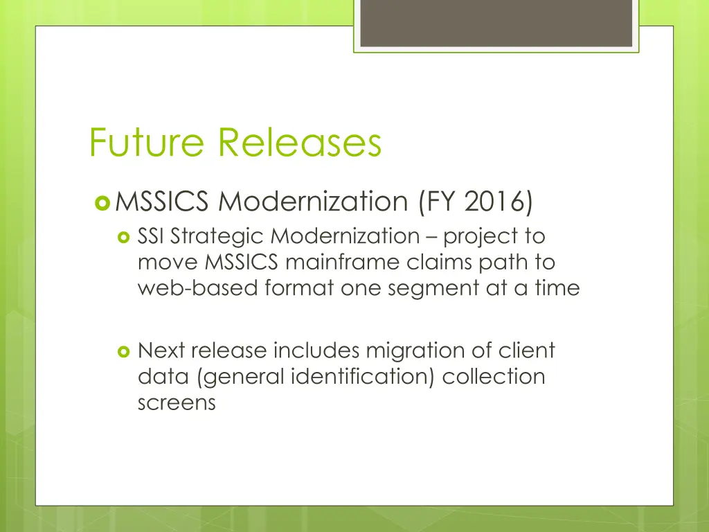 future releases 2