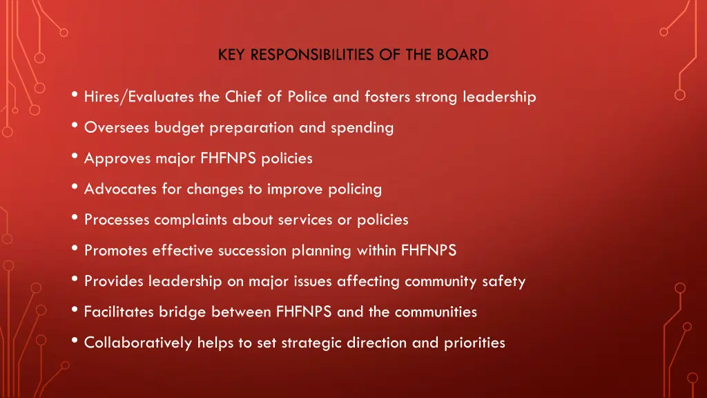 key responsibilities of the board