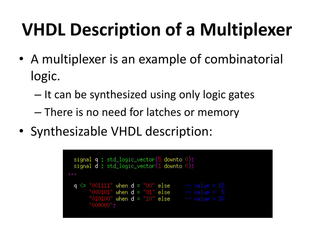 vhdl description of a multiplexer