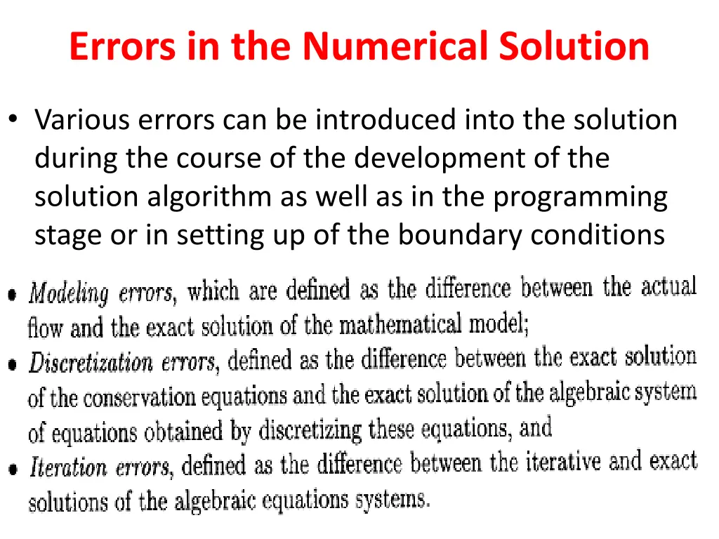 errors in the numerical solution