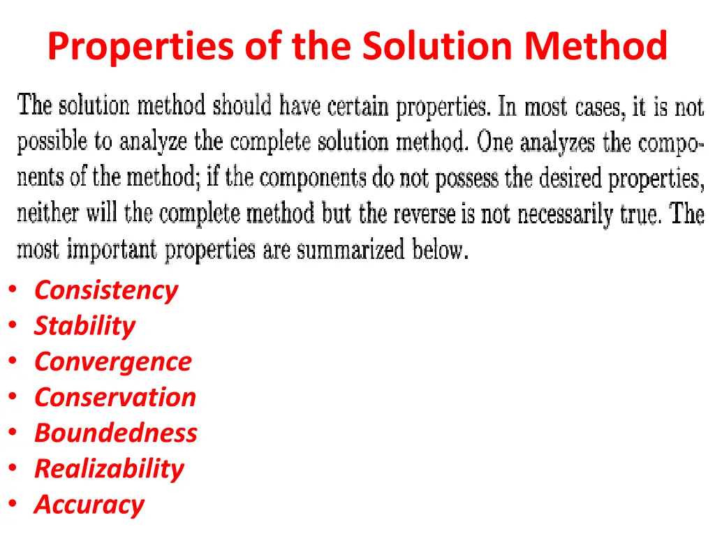 properties of the solution method