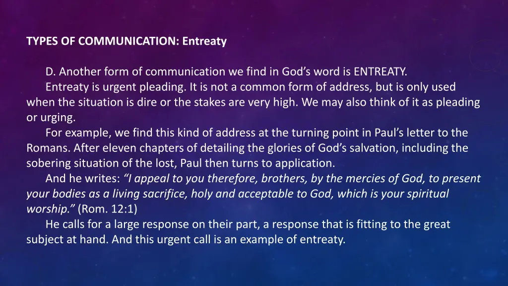 types of communication entreaty
