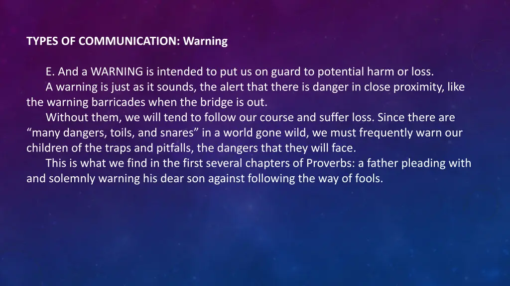 types of communication warning