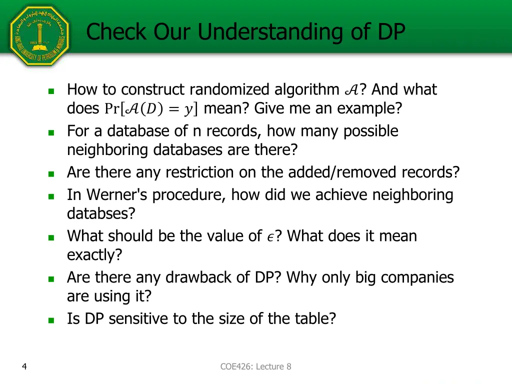 check our understanding of dp