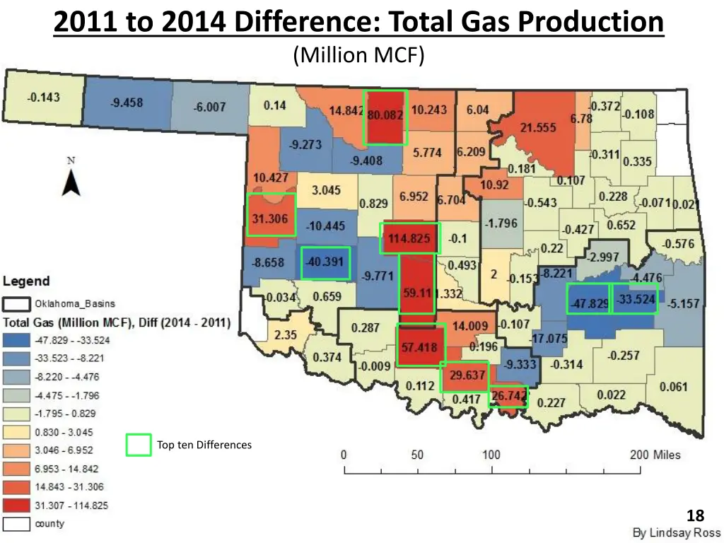 2011 to 2014 difference total gas production