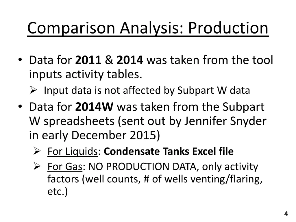 comparison analysis production 1