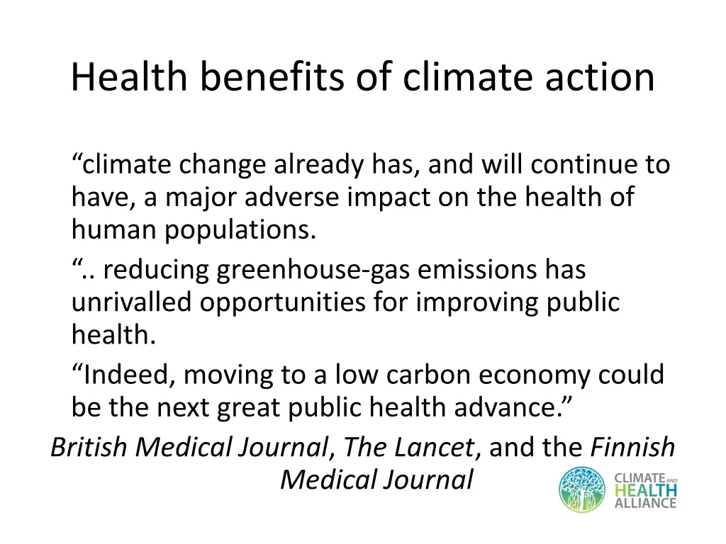 health benefits of climate action