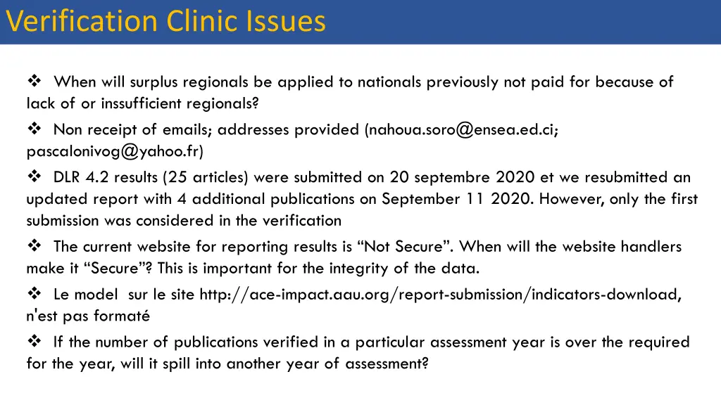verification clinic issues 1