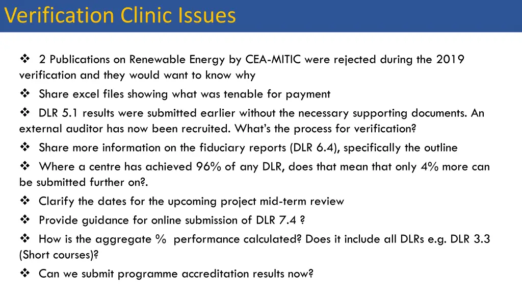 verification clinic issues 2