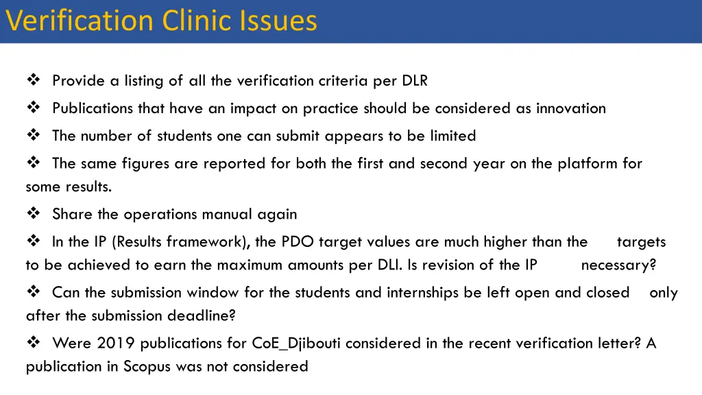 verification clinic issues