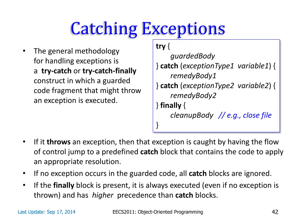 catching exceptions