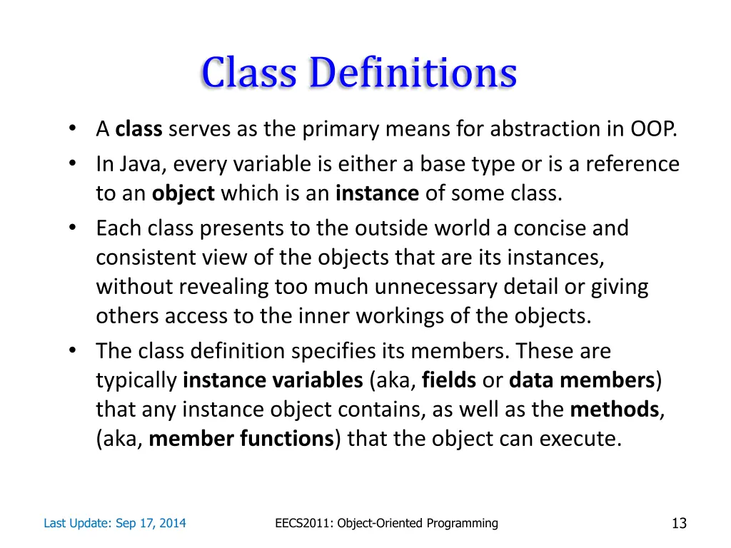 class definitions