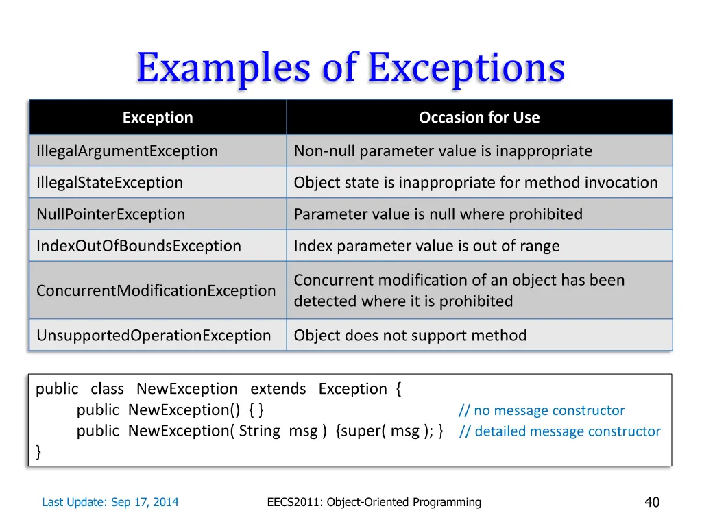 examples of exceptions