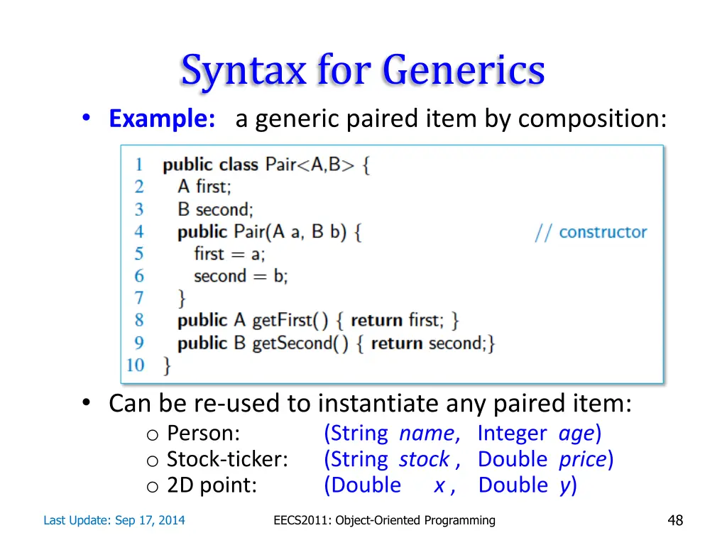 syntax for generics example a generic paired item