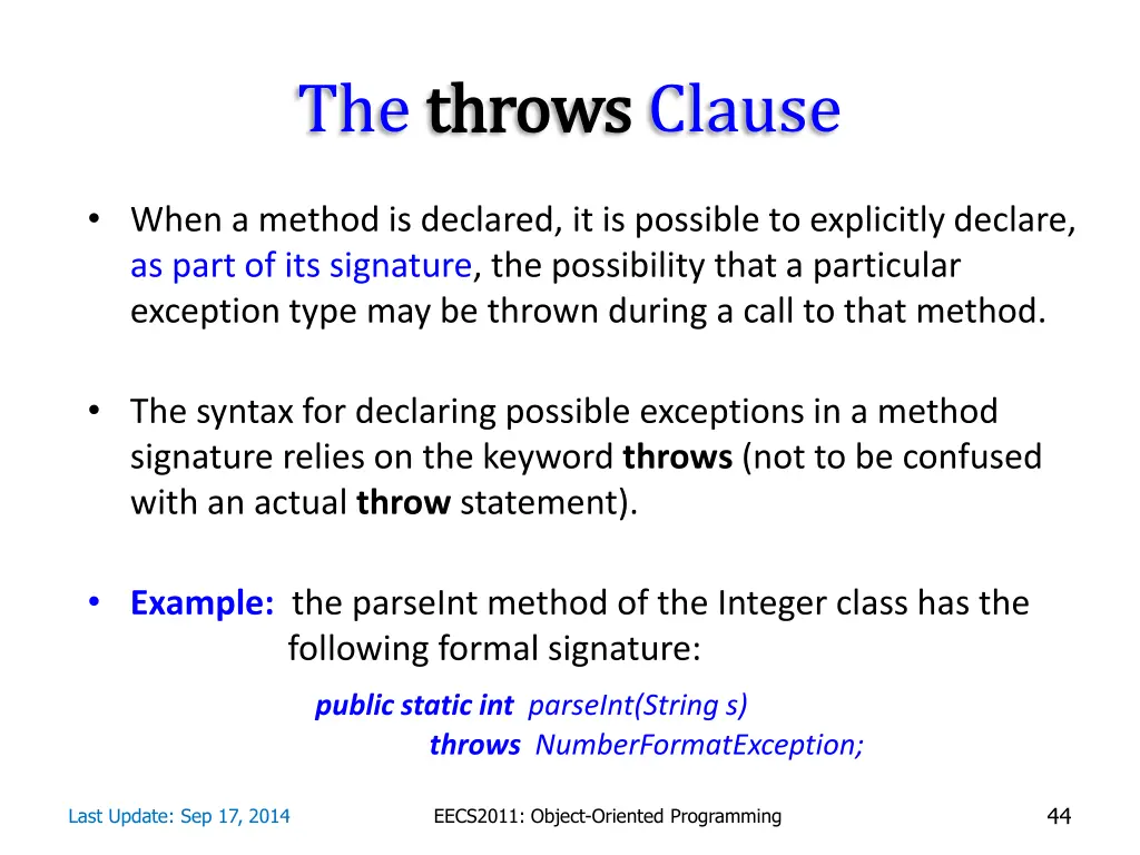 the throws throws clause