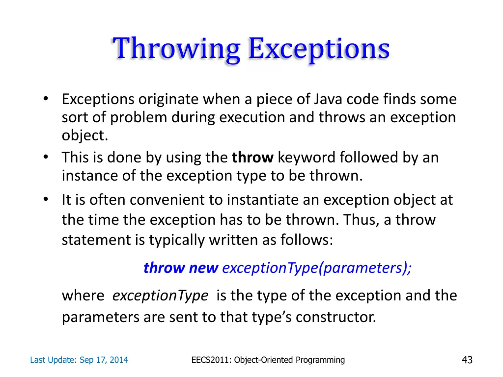throwing exceptions