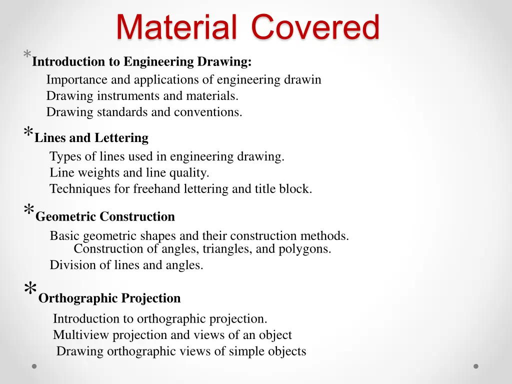 material covered introduction to engineering