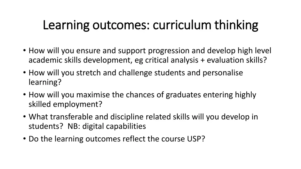 learning outcomes curriculum thinking learning