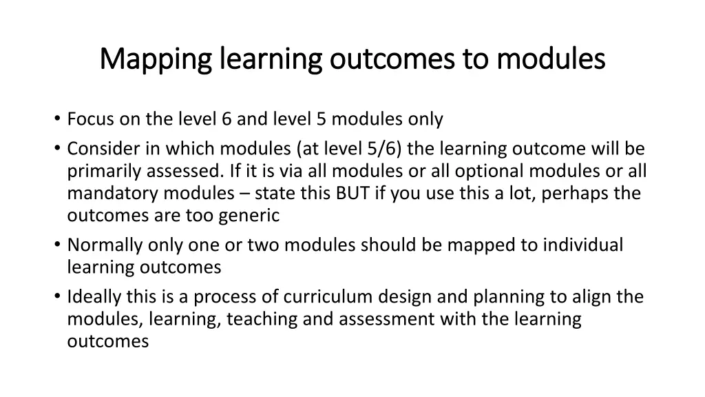 mapping learning outcomes to modules mapping