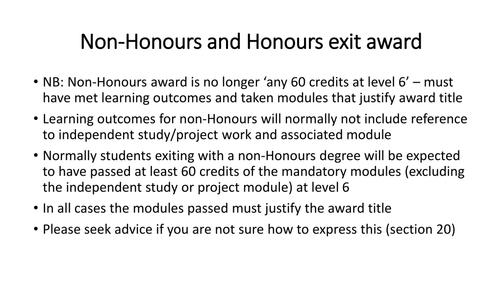 non non honours and honours exit award honours