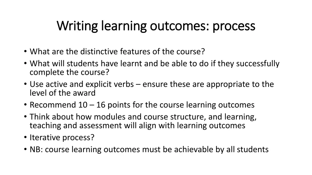 writing learning outcomes process writing