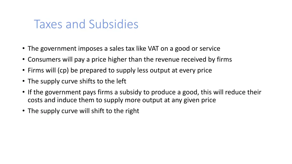 taxes and subsidies