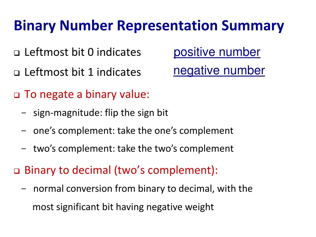binary number representation summary