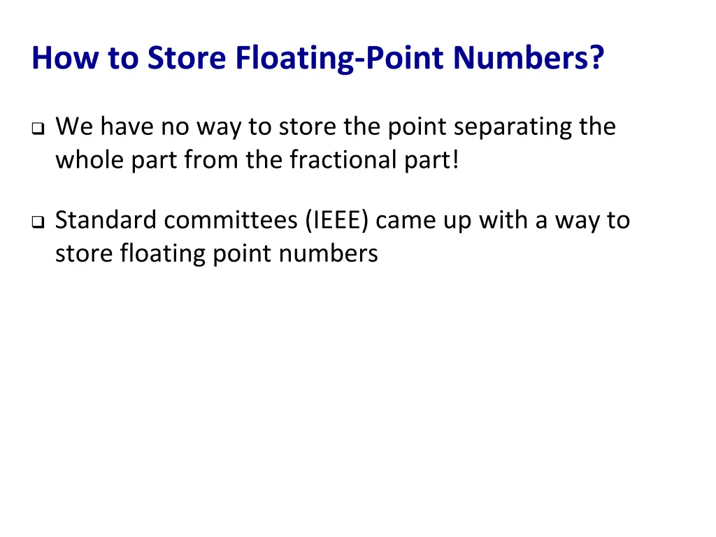 how to store floating point numbers
