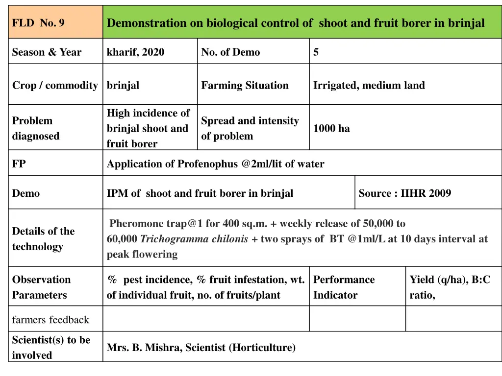 demonstration on biological control of shoot