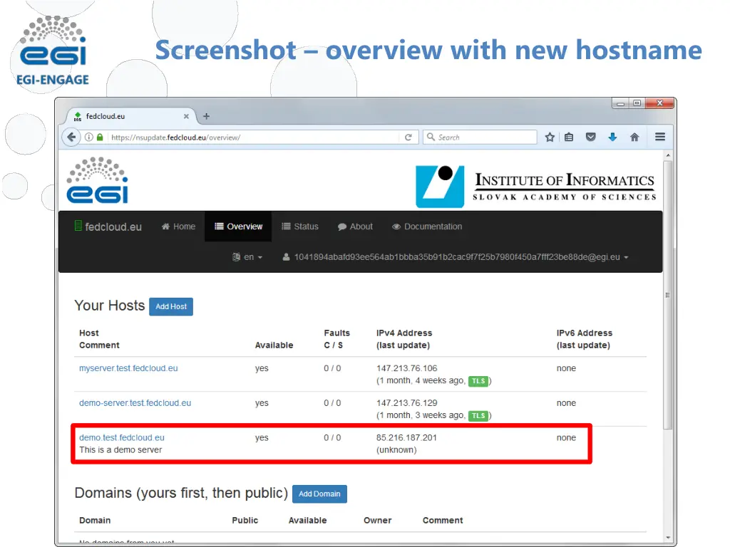 screenshot overview with new hostname
