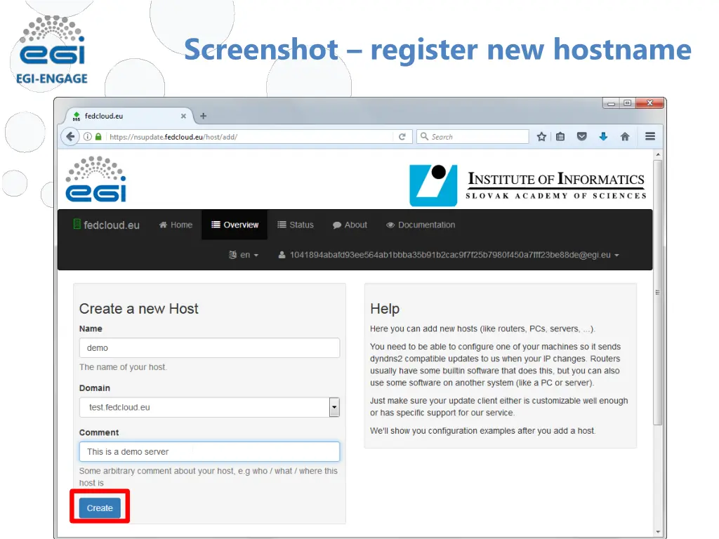 screenshot register new hostname