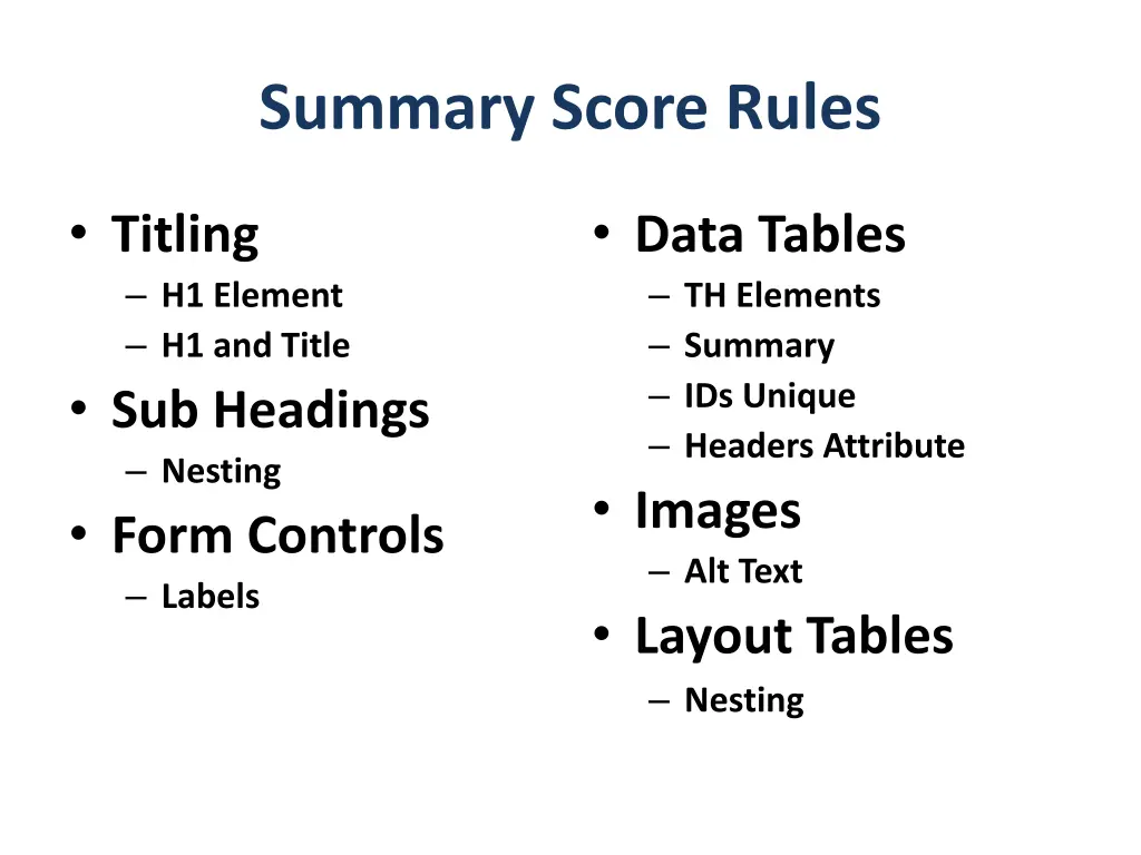 summary score rules