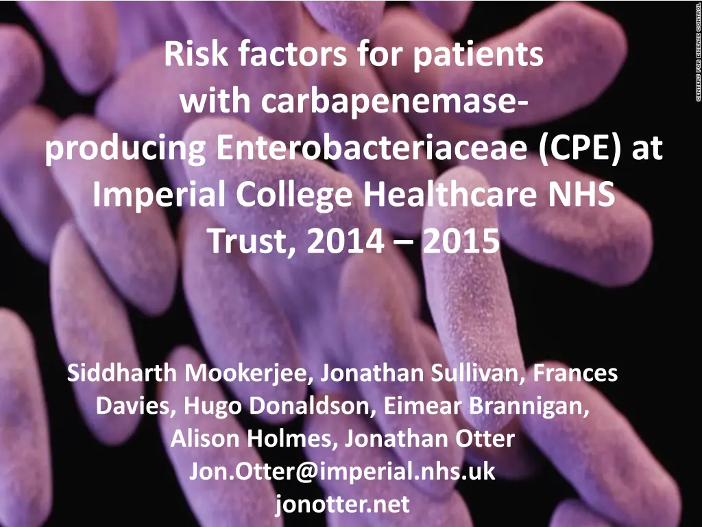 risk factors for patients with carbapenemase 1