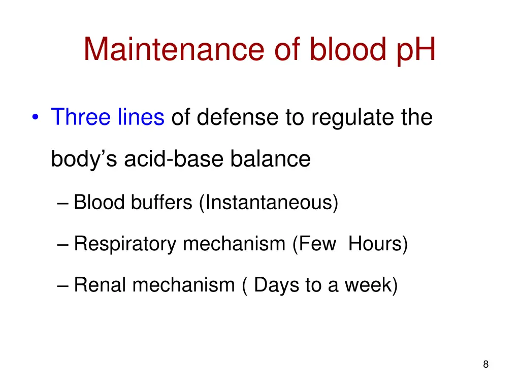 maintenance of blood ph