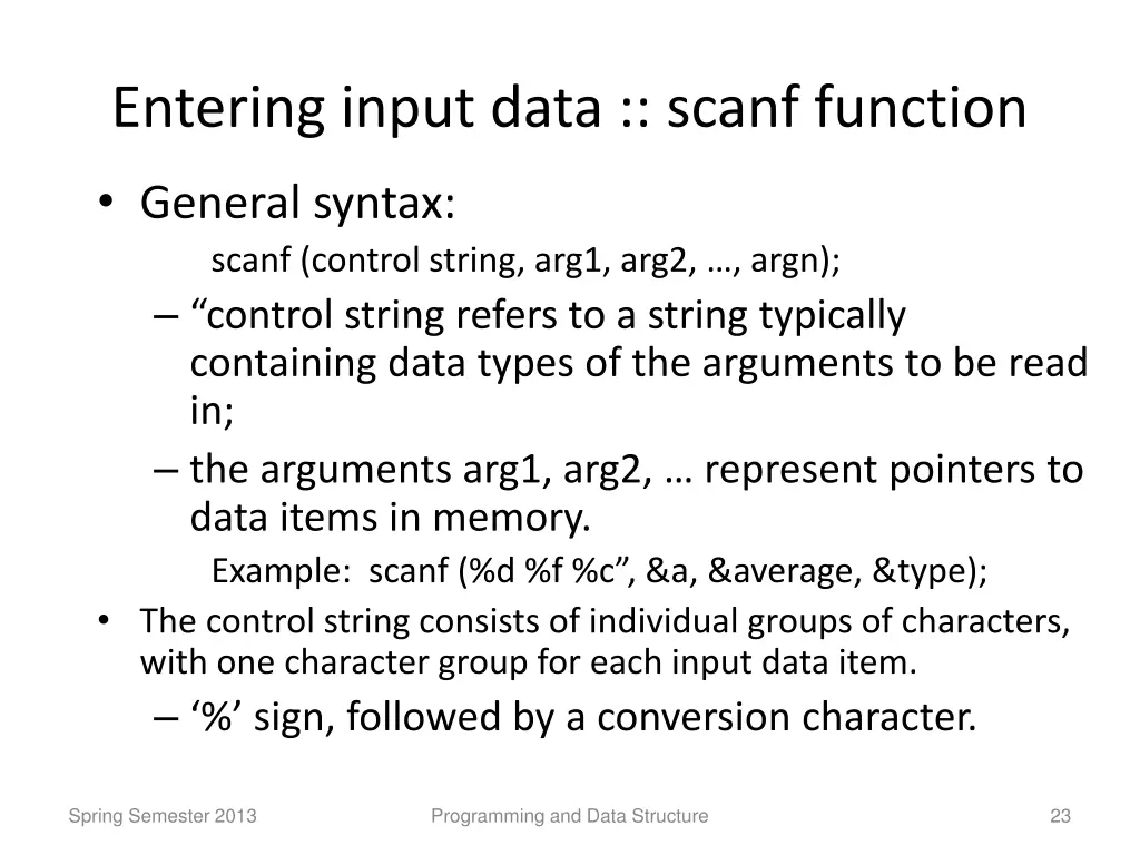 entering input data scanf function