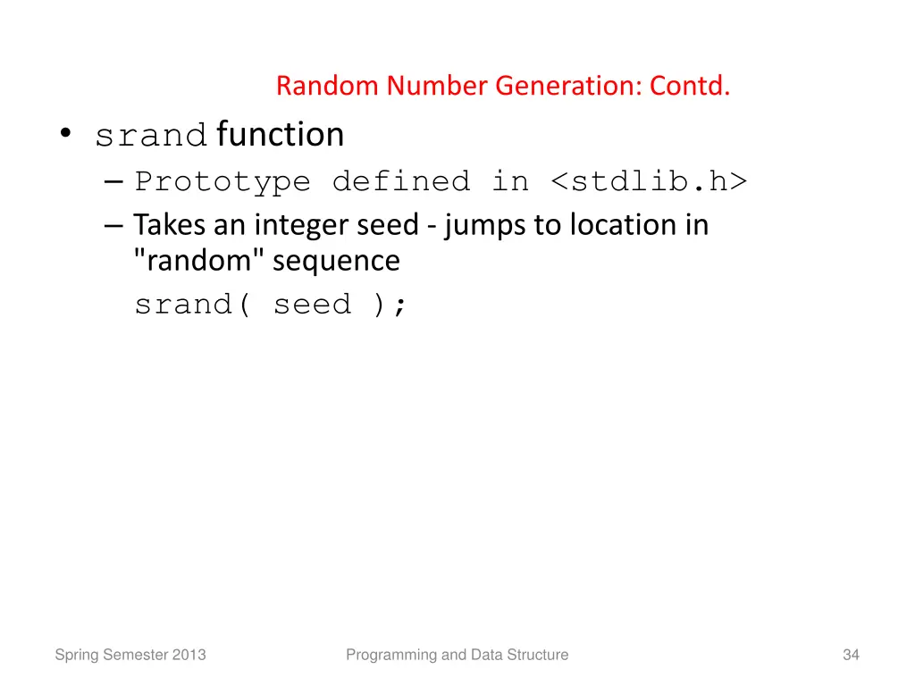 random number generation contd srand function