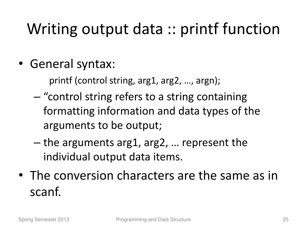 writing output data printf function