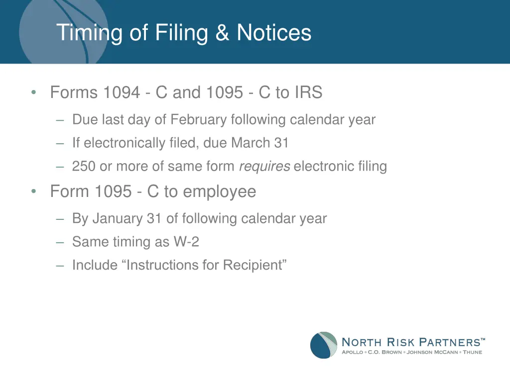 timing of filing notices 1