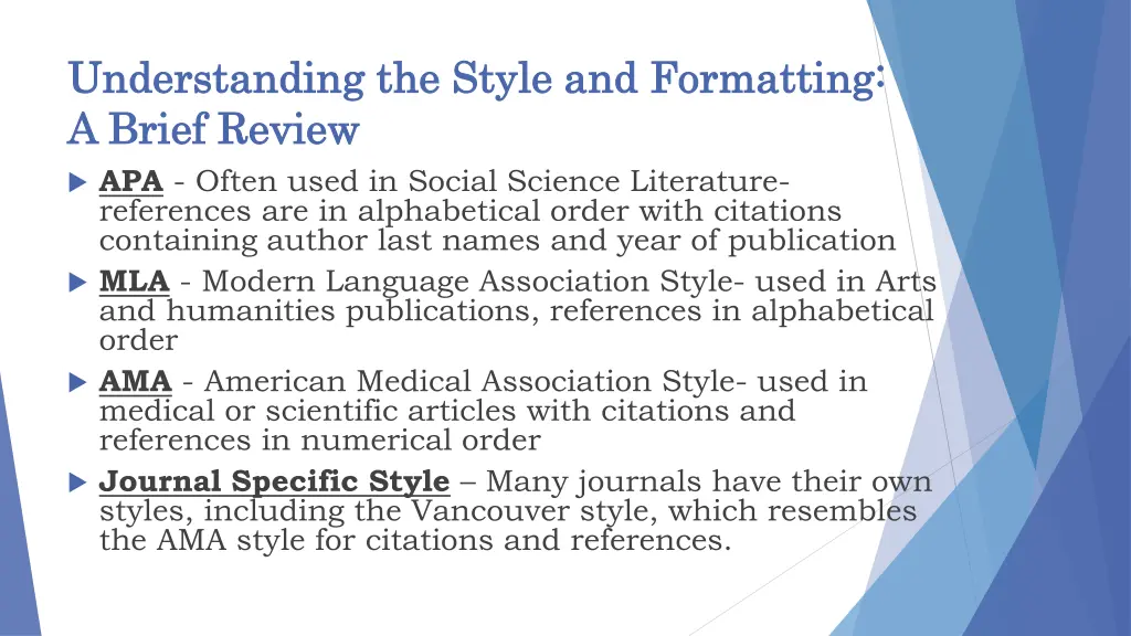 understanding the style and formatting