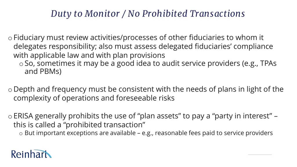 duty to monitor no prohibited transactions