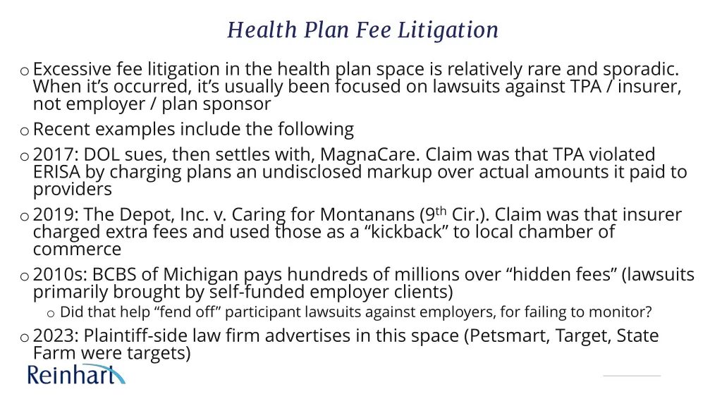 health plan fee litigation 1