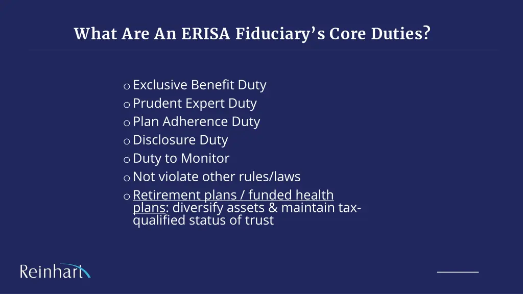 what are an erisa fiduciary s core duties