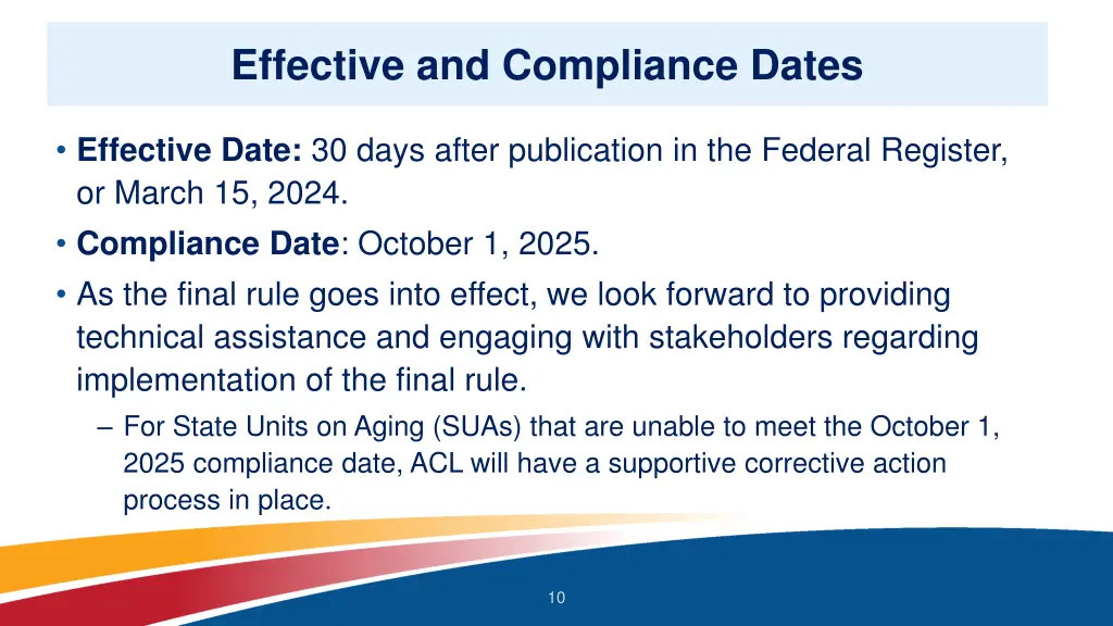 effective and compliance dates