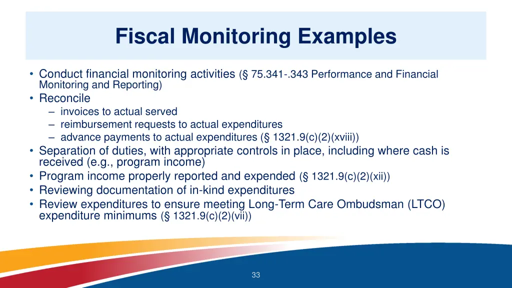 fiscal monitoring examples