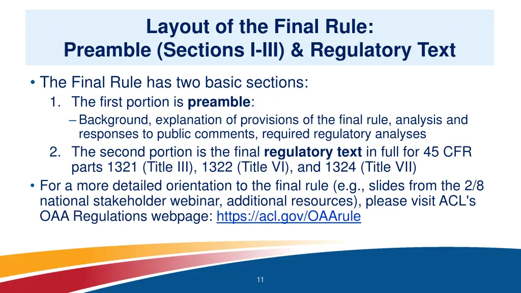 layout of the final rule preamble sections