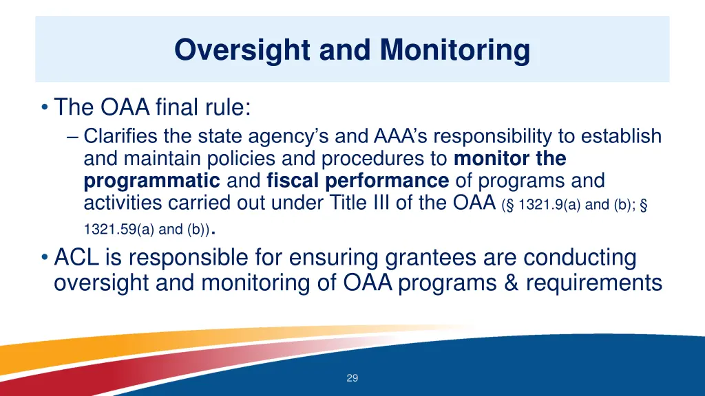 oversight and monitoring