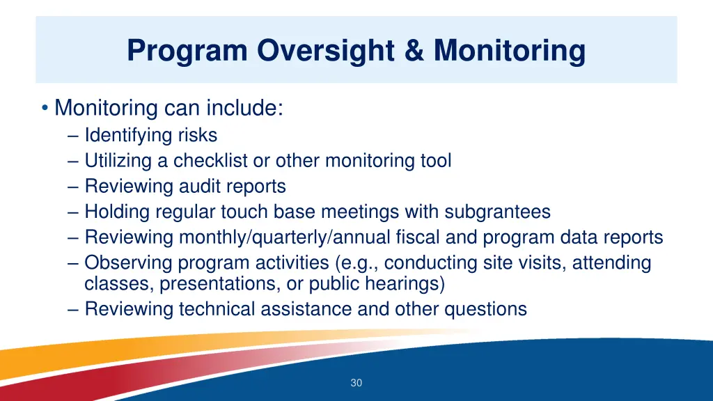 program oversight monitoring