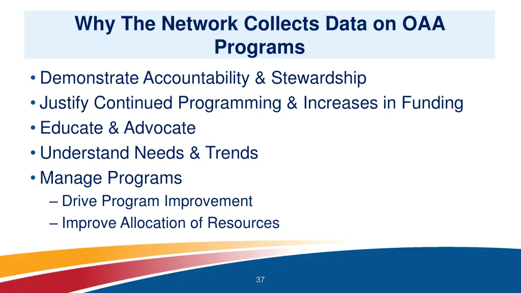 why the network collects data on oaa programs